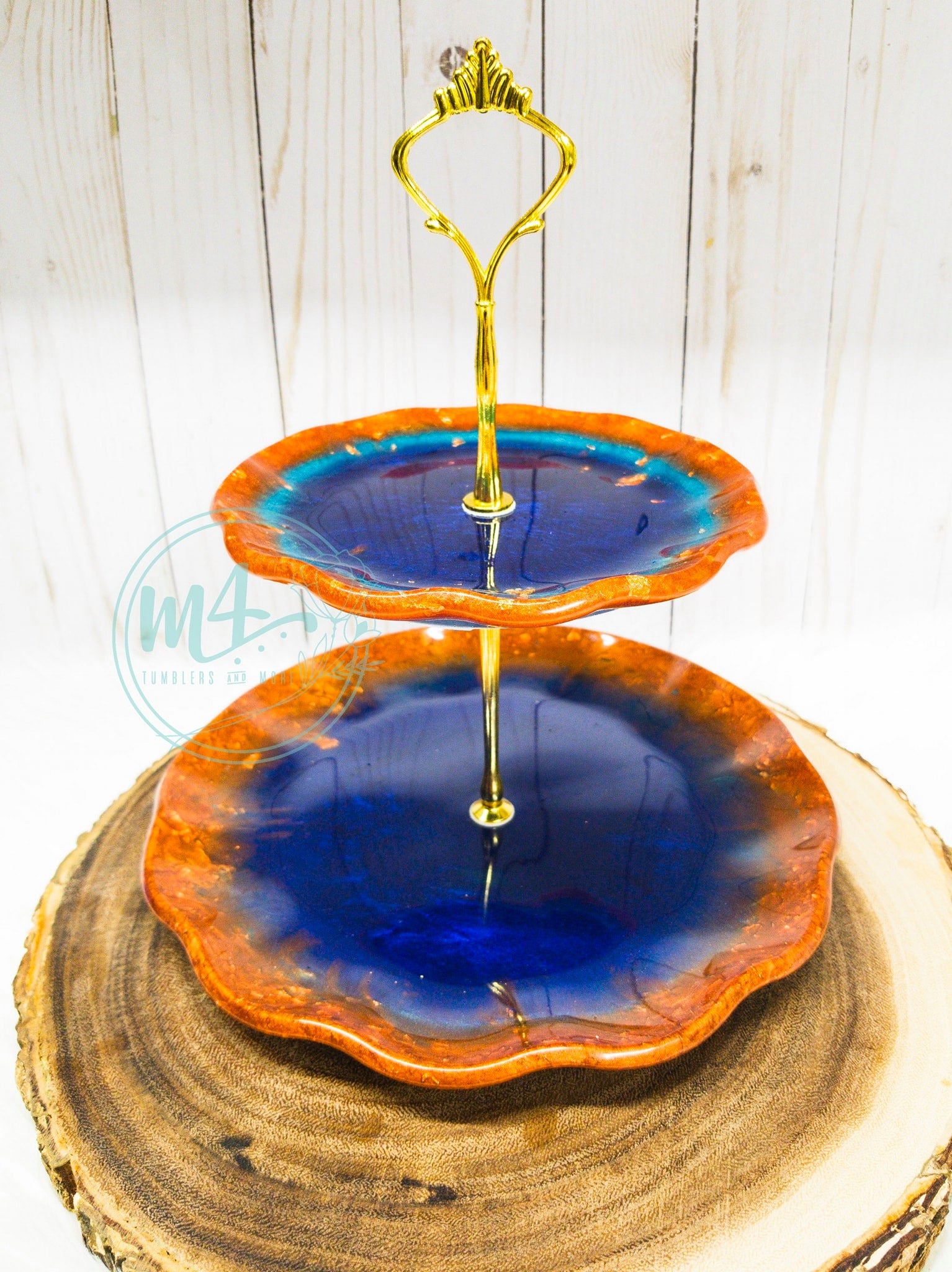 Navy, Copper, and Teal Two Tiered Tray