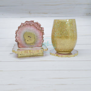 Pink, White, and Gold Coaster Set