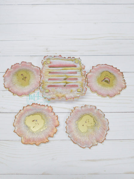 Pink, White, and Gold Coaster Set