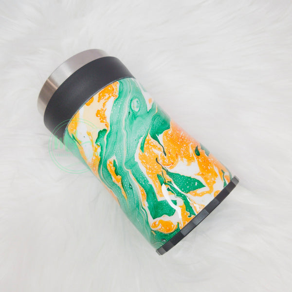 Green, White, and Orange Hydrodipped Can Cooler
