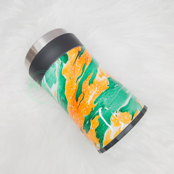 Green, White, and Orange Hydrodipped Can Cooler