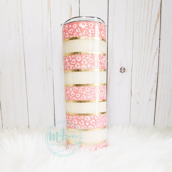 Pink and Ivory Leopard Striped Tumbler